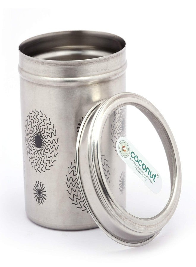 كوكونات علبة جوز الهند من الفولاذ المقاوم للصدأ/ للتخزين/علبة عميقة/غطاء زجاجي شفاف - طقم من قطعتين (750 مل لكل منهما) - القطر 10 سم لكل منهما - Image 3